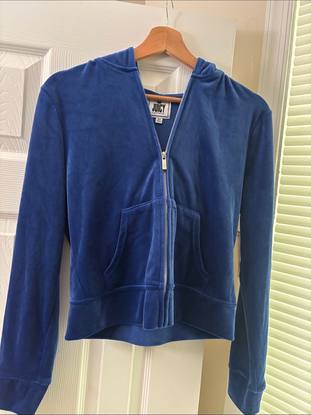 OG Y2K Big Bling Juicy Couture Cobalt Blue Velour Zip-Up Hoodie M